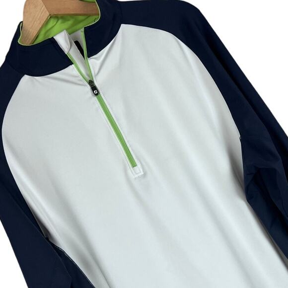 FOOTJOY FJ Mens L White Blue Colorblock 1/4 Zip Pullover Performance Nylon Blend - Picture 1 of 6